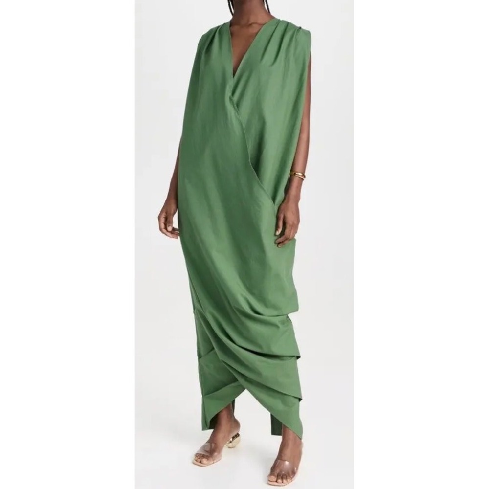 Andrea Iyamah Sayo Kaftan Dress Green Linen Blend Maxi S/M NEW